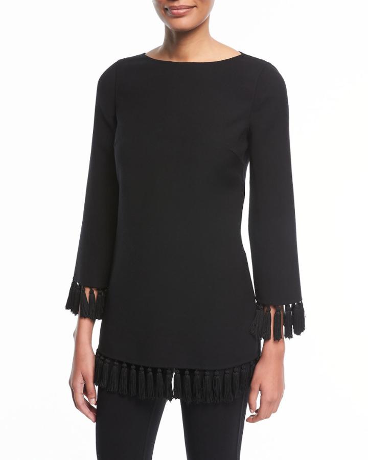 Tassel-trim Wool Crepe Tunic Top