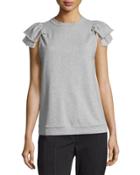 Chiffon-trim Ruffle-sleeve Tee,