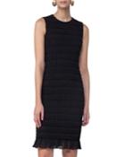 Smocked Flounce-hem Sleeveless Dress, Black