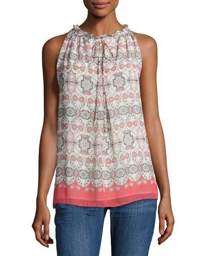 Printed Georgette Sleeveless Blouse, Orange Pattern
