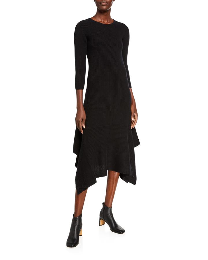 3/4-sleeve Handkerchief-hem Cashmere