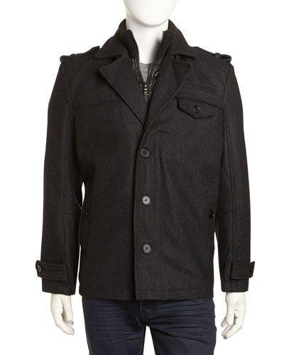 Wool-blend Peacoat, Charcoal