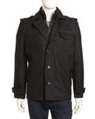 Wool-blend Peacoat, Charcoal