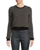 Honeycomb Metallic-thread Pullover Sweater W/ Chenille Trim