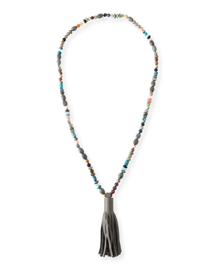 St. Tropez Beaded Leather Tassel Necklace
