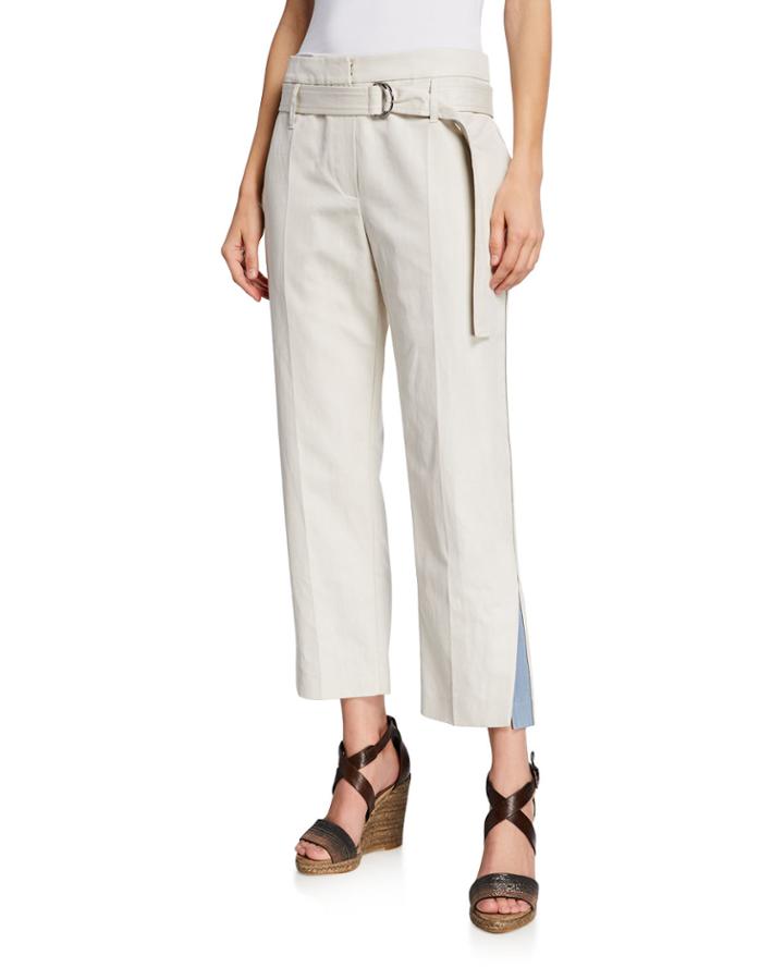 Cotton Cropped Skater Pants W/ Belt