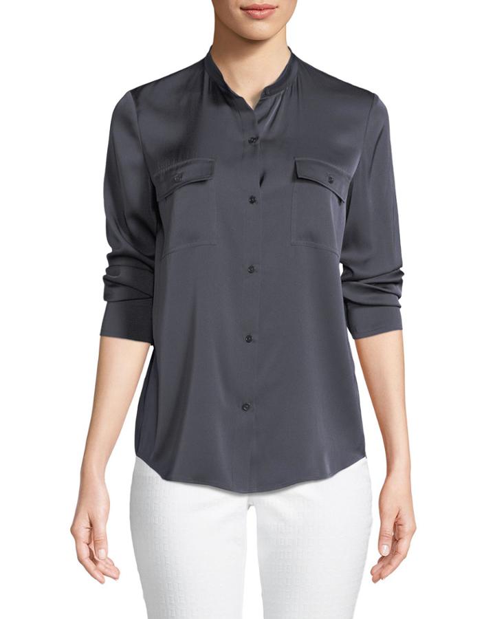 Stretch-silk Button-front Blouse