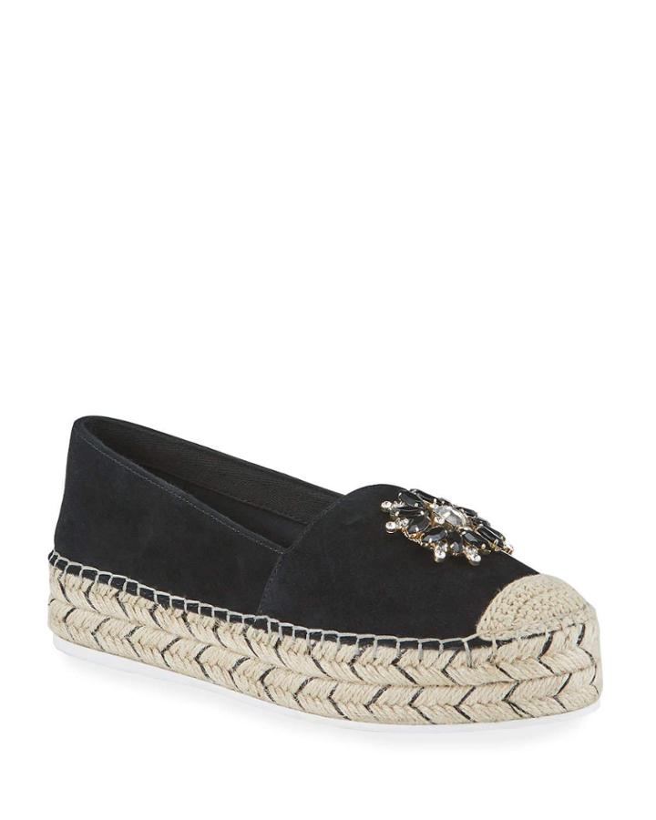 Anja Bejeweled Suede Platform Espadrilles