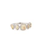 18k White Gold Ring W/ Fancy-cut Yellow & White Diamonds