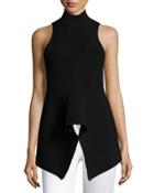 Ribbed Knit Racerback Mock-neck Top, Black