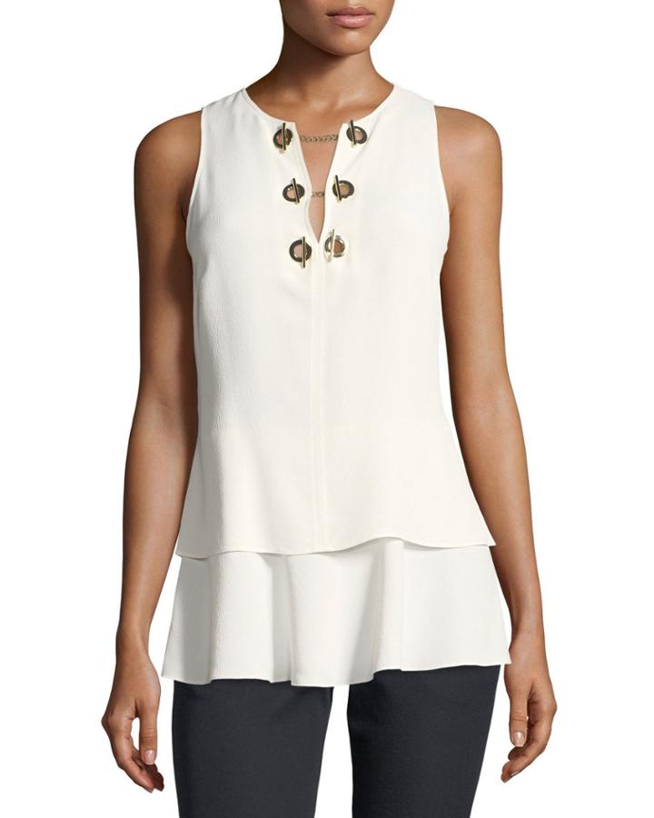 Sleeveless Silk Top With Grommet Detail