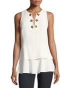 Sleeveless Silk Top With Grommet Detail