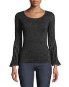 Ribbed Bell-sleeve Metallic Cashmere