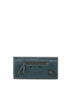 Crinkled Continental Wallet, Green