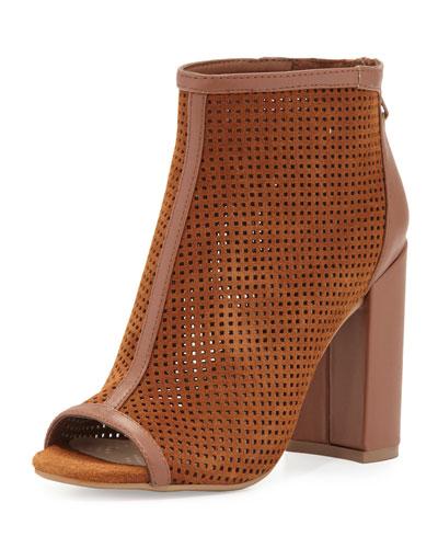 Freyaa Open-toe Suede Bootie, Cognac
