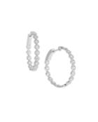 14k White Gold Diamond Halo Hoop Earrings,