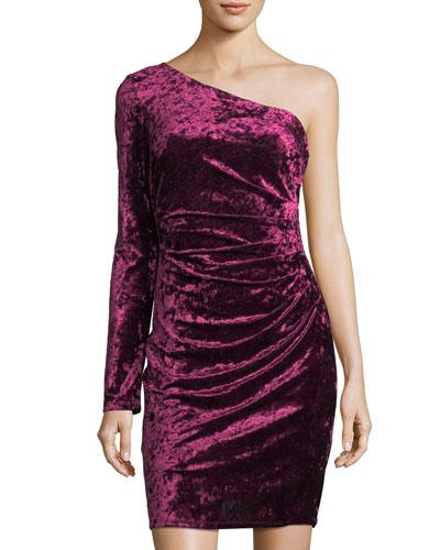 Crushed Velvet One-sleeve Dress