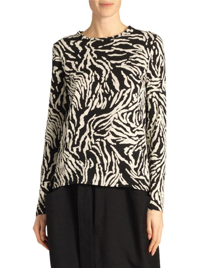 Animal-print Long-sleeve Crewneck Top