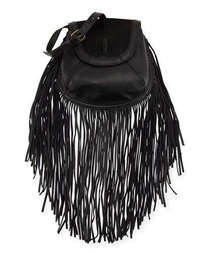 Jackson Calf-hair Fringe Crossbody Bag, Black