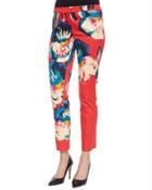 Floral-print Straight-leg Pants, Red