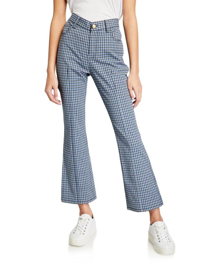 Cropped Mouline Check Flare Jean Trousers