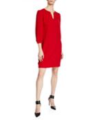 Crepe Shift Dress With Ruched-sleeve Accents