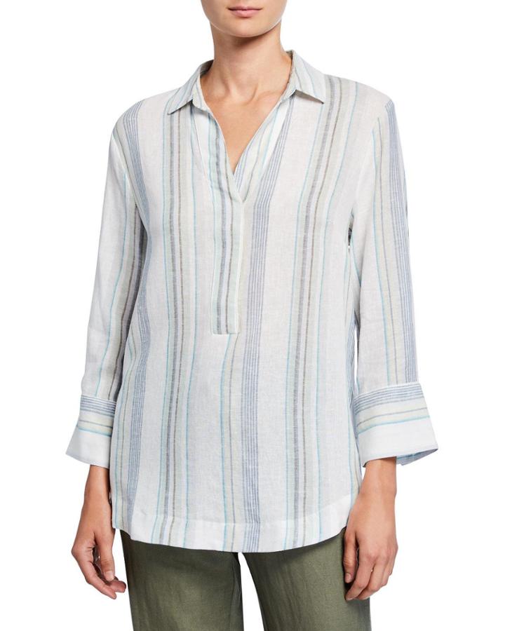 Serenity Striped Linen-blend Top