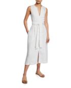 Pencil-stripe Belted Sleeveless Dress