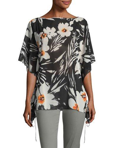 Bold Floral-print Georgette Poncho