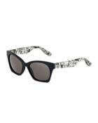 Graphic-arm Cat-eye Sunglasses, Black