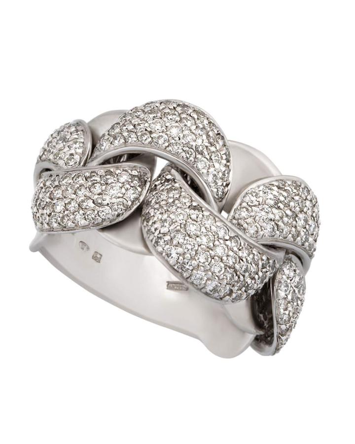 18k White Gold Diamond Pave Curb-link Ring