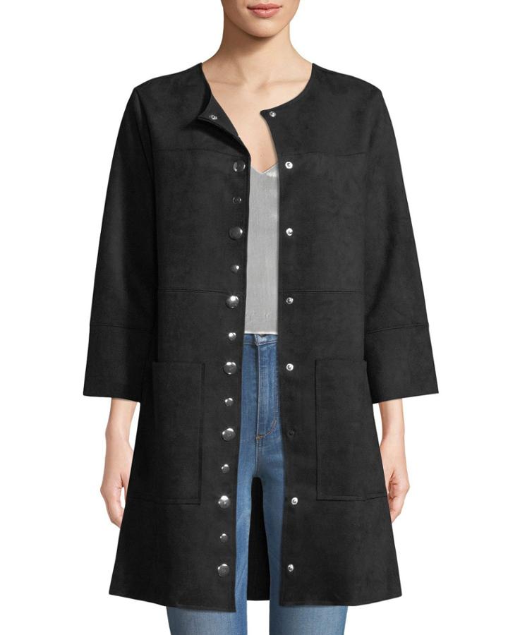 Faux-suede Snap-front Topper Jacket