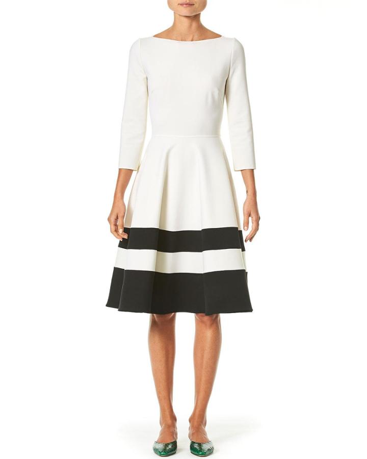 Striped-skirt Bateau-neck A-line Dress