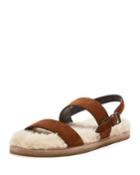 Joan Noe Flat Suede Sandals With Shearling Footbed