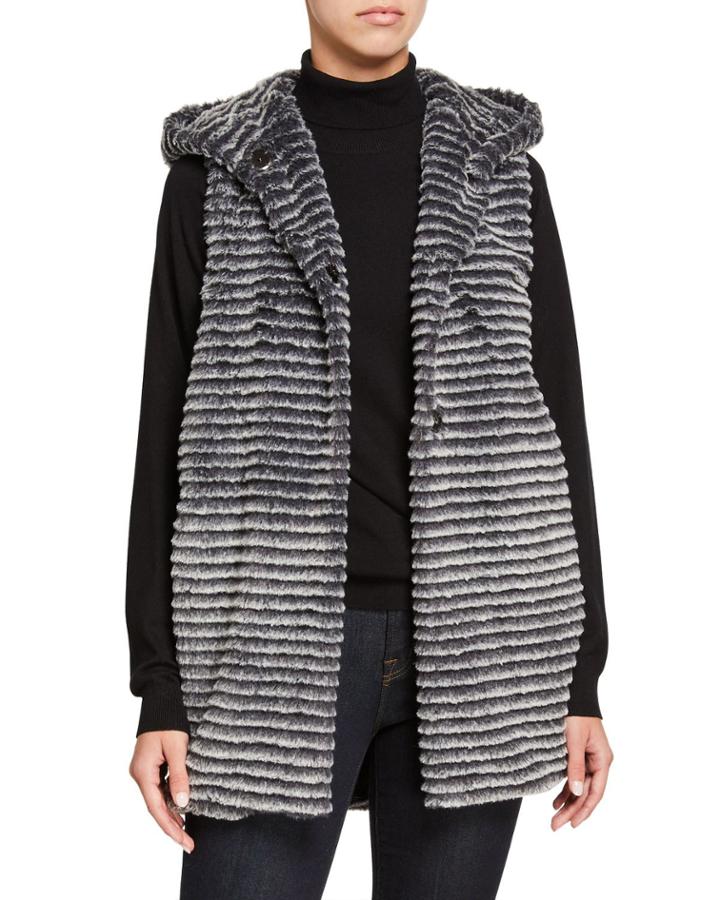Fleece Hood Faux-fur Vest
