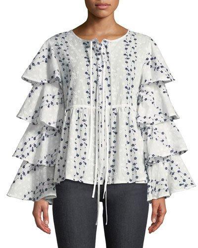 Embroidered Tiered-ruffle