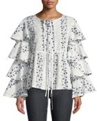 Embroidered Tiered-ruffle