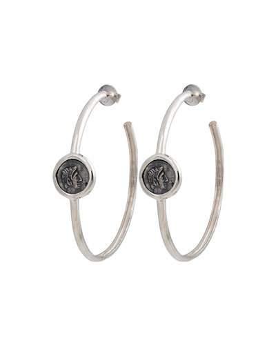 Legacy Vivace Large Silver Coin Hoop Earrings