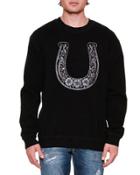 Embroidered Horseshoe Crewneck Sweatshirt, Black