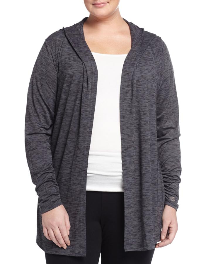 Balance Hooded Slub-knit Open Cardigan, Heather Asphalt, Women's, Size: