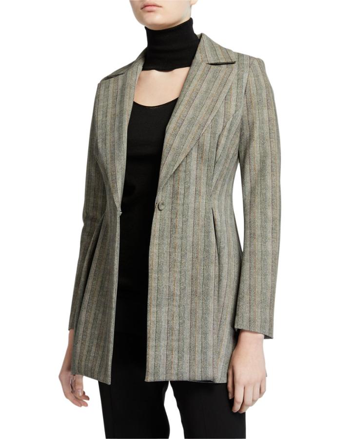 Michelle Striped One-button Fit-&-flare Jacket