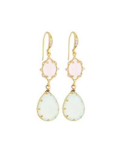 Pink Crystal & Chalcedony Double-drop Earrings