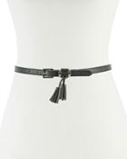 Skinny Faux-leather 15mm Tassel Loop Belt, Black