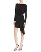 Long-sleeve Shirred Low-back Cocktail Dress