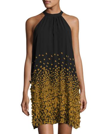 3-d Appliqu&eacute; Swing Dress, Black/gold