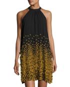 3-d Appliqu&eacute; Swing Dress, Black/gold