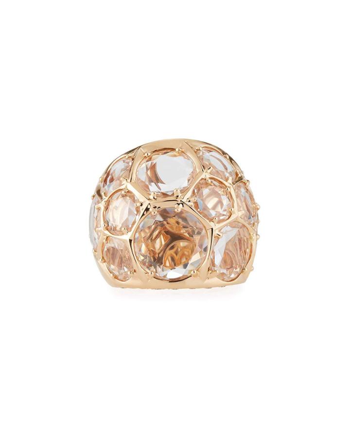 18k Rose Gold Wide Crystal & Diamond Ring,