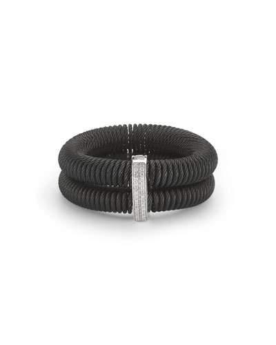 Kai Double-row Spring Coil Cable Bracelet W/ Pave Diamonds, Black