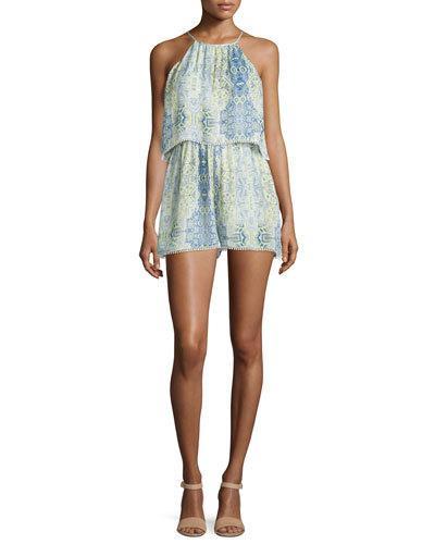 Catamaran Sleeveless Printed Romper, Starlight