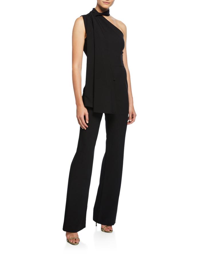 Abby One-shoulder Sleeveless Jumpsuit With Cape